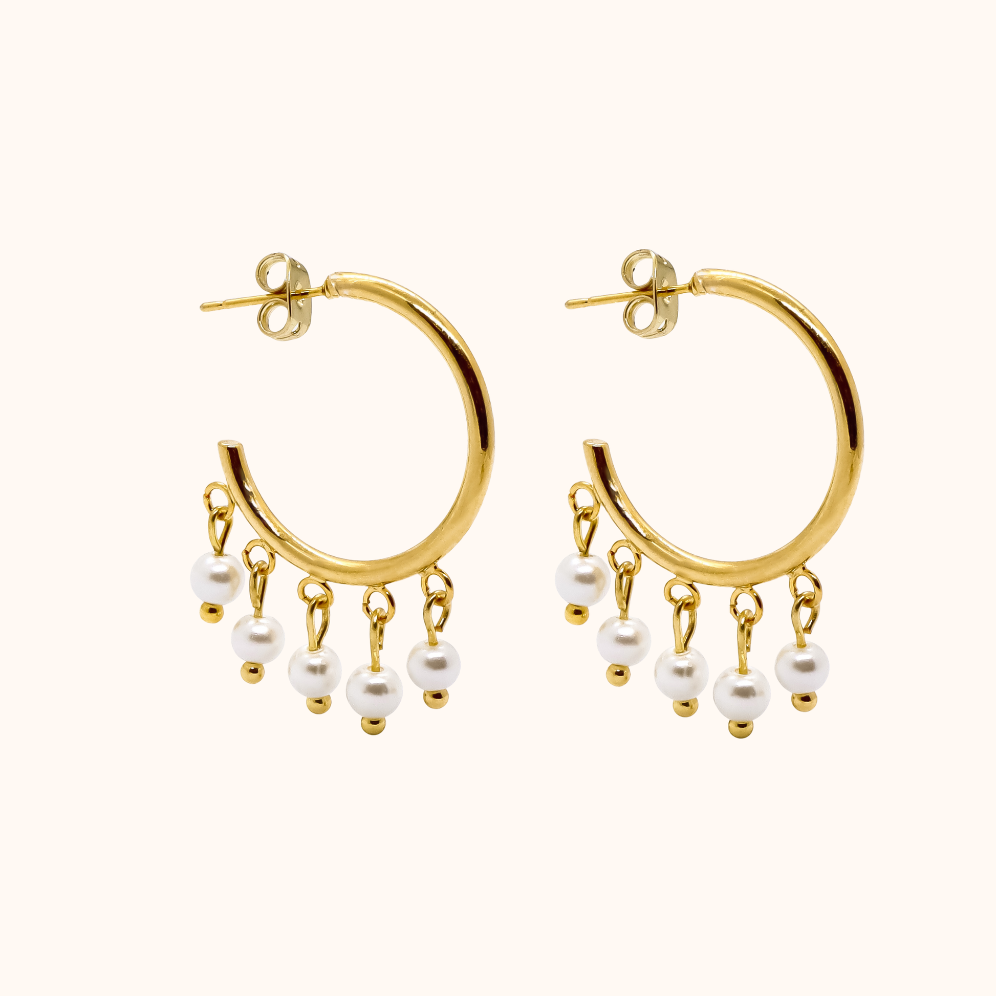 ROMALI 18k Gold-Plated Mini Dangle Pearls Hoop Earrings