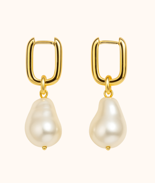 ROMALI 18k Gold-Plated Drop Shell Pearl Rectangle Hoop Dangle Earrings