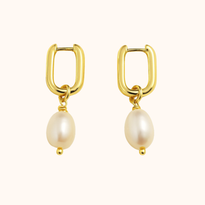 ROMALI 18K Gold-Plated Golden Pearl Hoop Earrings