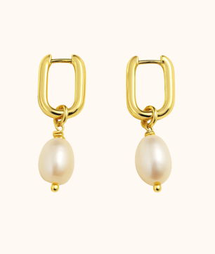 ROMALI 18K Gold-Plated Golden Pearl Hoop Earrings