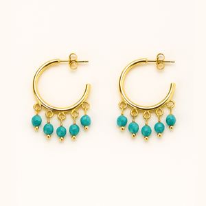 ROMALI 18K Gold-Plated Golden Turquoise Hoops – Blue Stone Glow