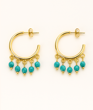 ROMALI 18K Gold-Plated Golden Turquoise Hoops – Blue Stone Glow