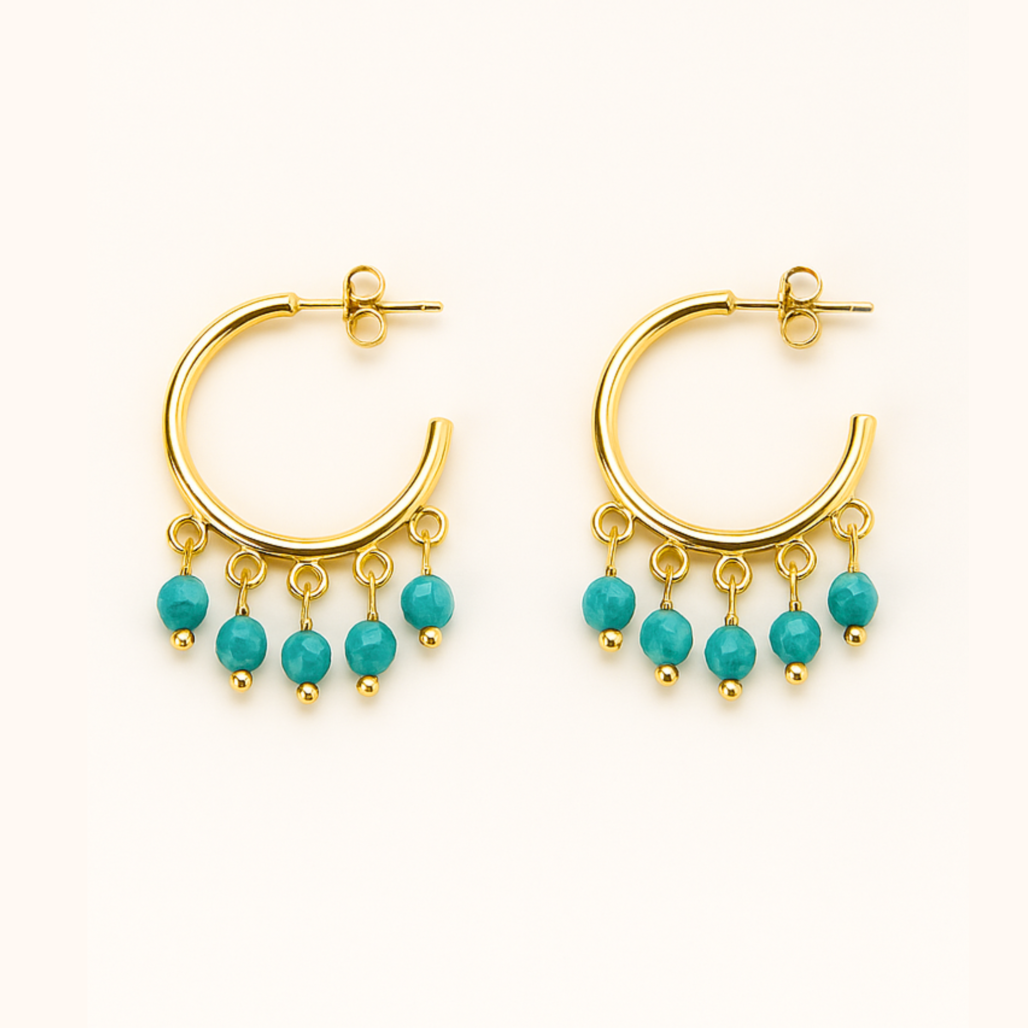 ROMALI 18K Gold-Plated Golden Turquoise Hoops – Blue Stone Glow