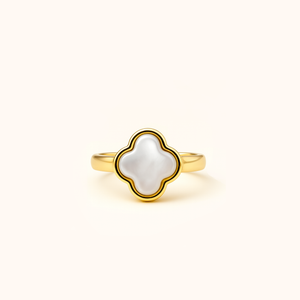 ROMALI 18K Gold Plated Clover Shell Pearl Ring