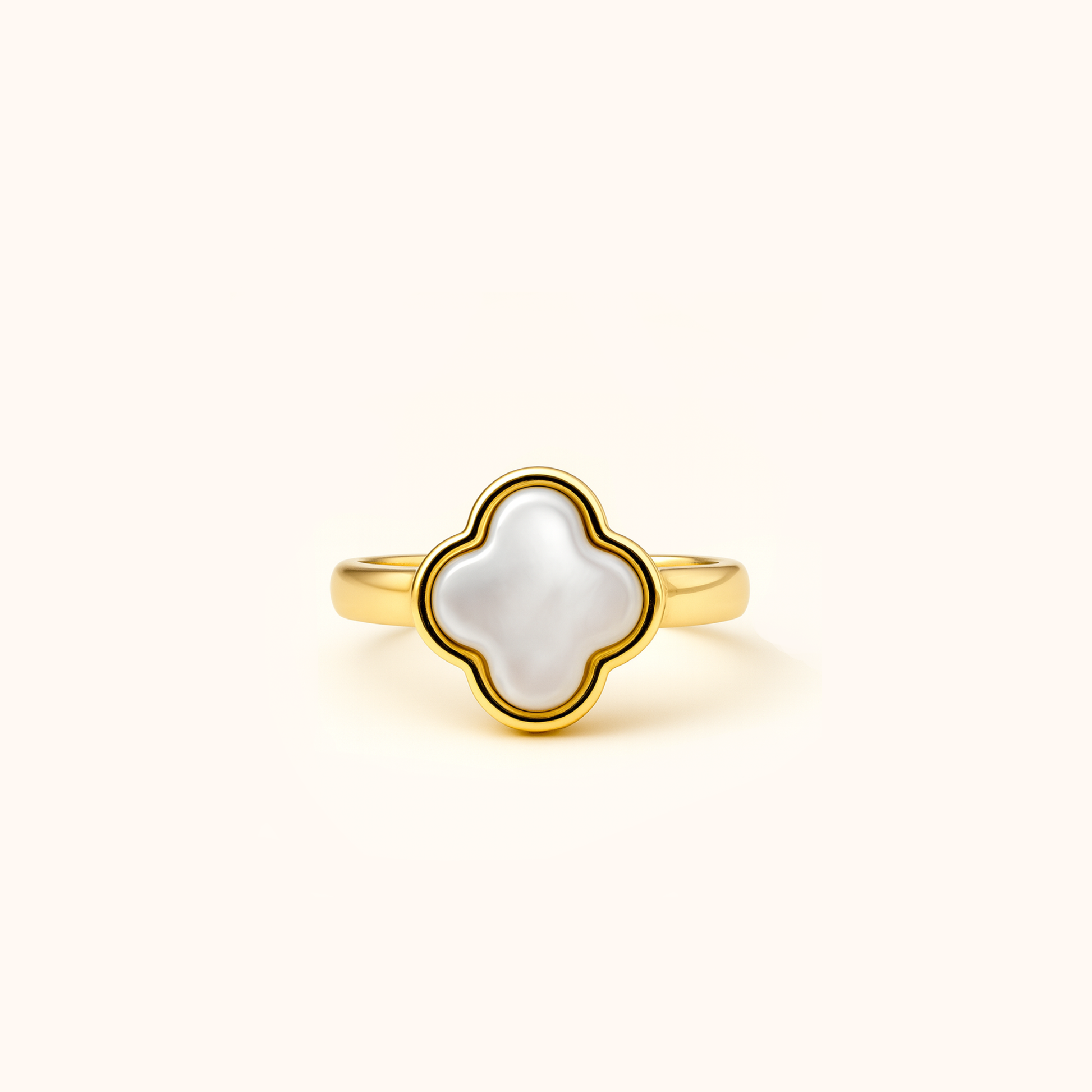 ROMALI 18K Gold Plated Clover Shell Pearl Ring