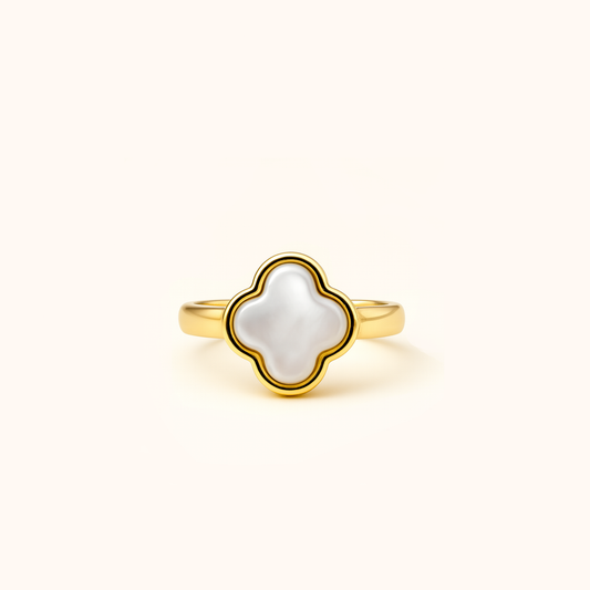ROMALI 18K Gold Plated Clover Shell Pearl Ring