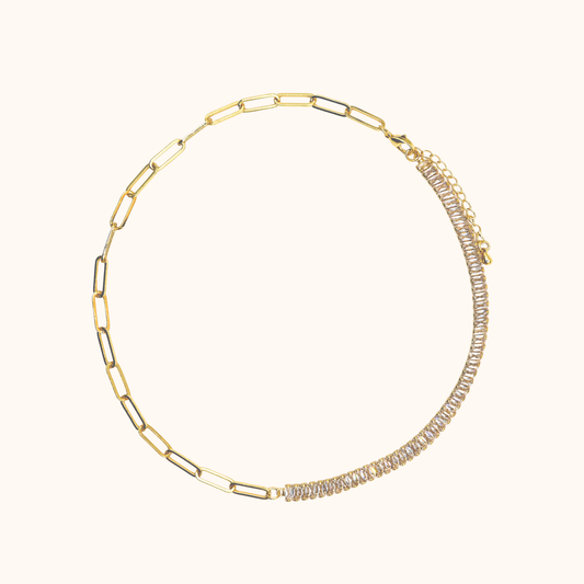 ROMALI 18K Gold-Plated Half Paperclip Half Baguette Necklace – Cubic Zirconia