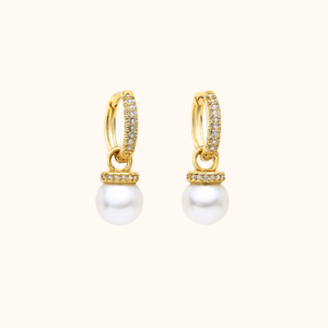 ROMALI Gold-Plated Pavé Pearl Hoop Drop Earrings