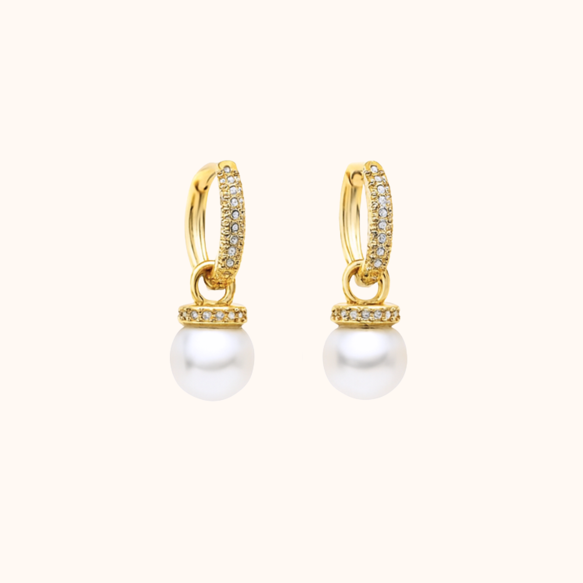 ROMALI Gold-Plated Pavé Pearl Hoop Drop Earrings