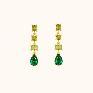 ROMALI Green Crystal Cascade Dangle Drop Earrings – 18K Gold-Plated