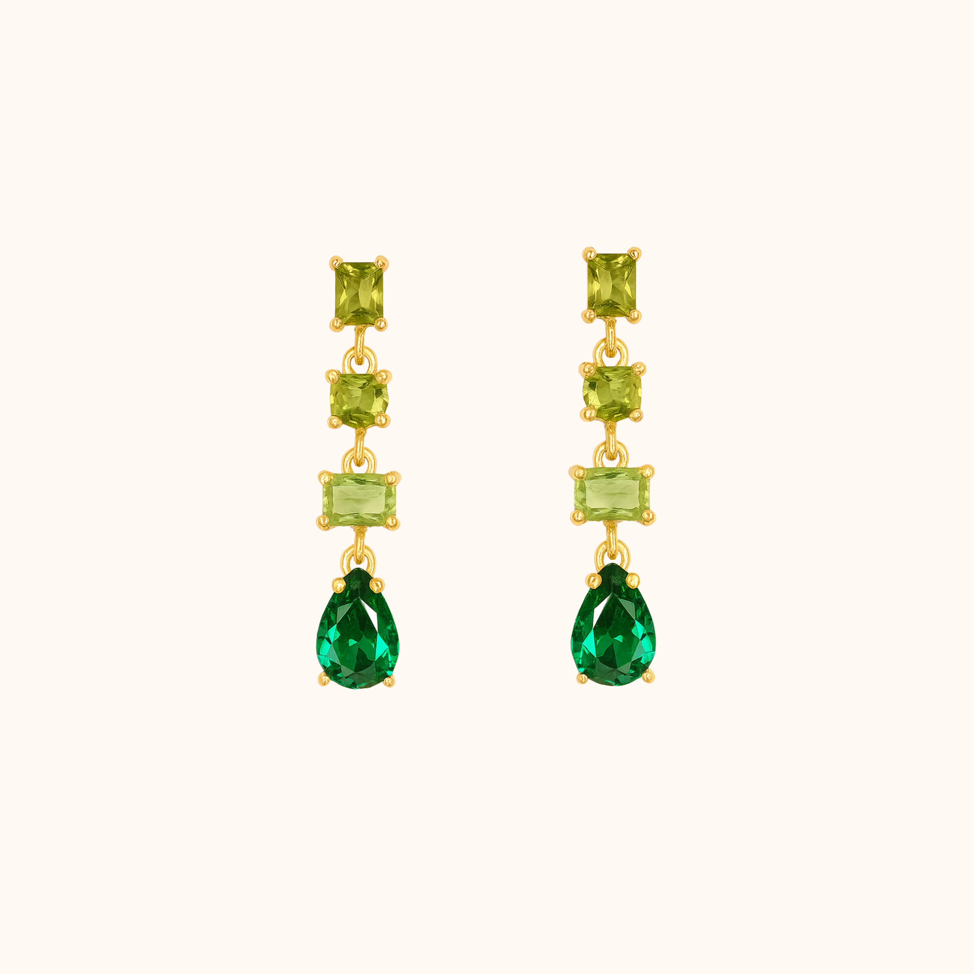 ROMALI Green Crystal Cascade Dangle Drop Earrings – 18K Gold-Plated
