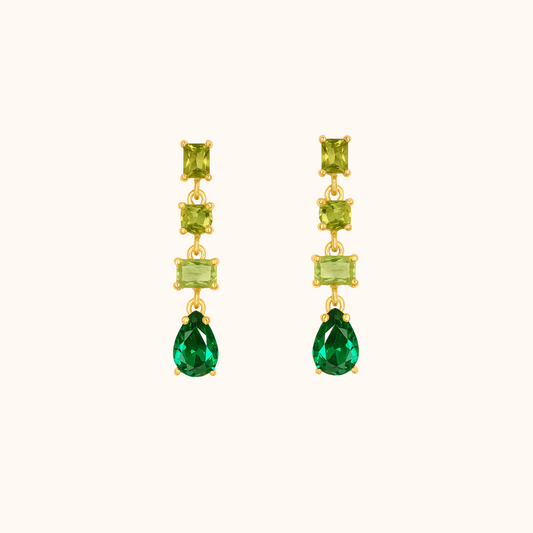 ROMALI Green Crystal Cascade Dangle Drop Earrings – 18K Gold-Plated