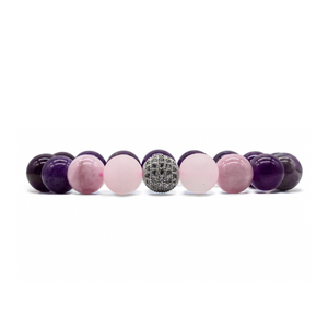 ROMALI Natural Amethyst & Rose Quartz Silver Plated Beaded Bracelet - 10mm - ROMALI