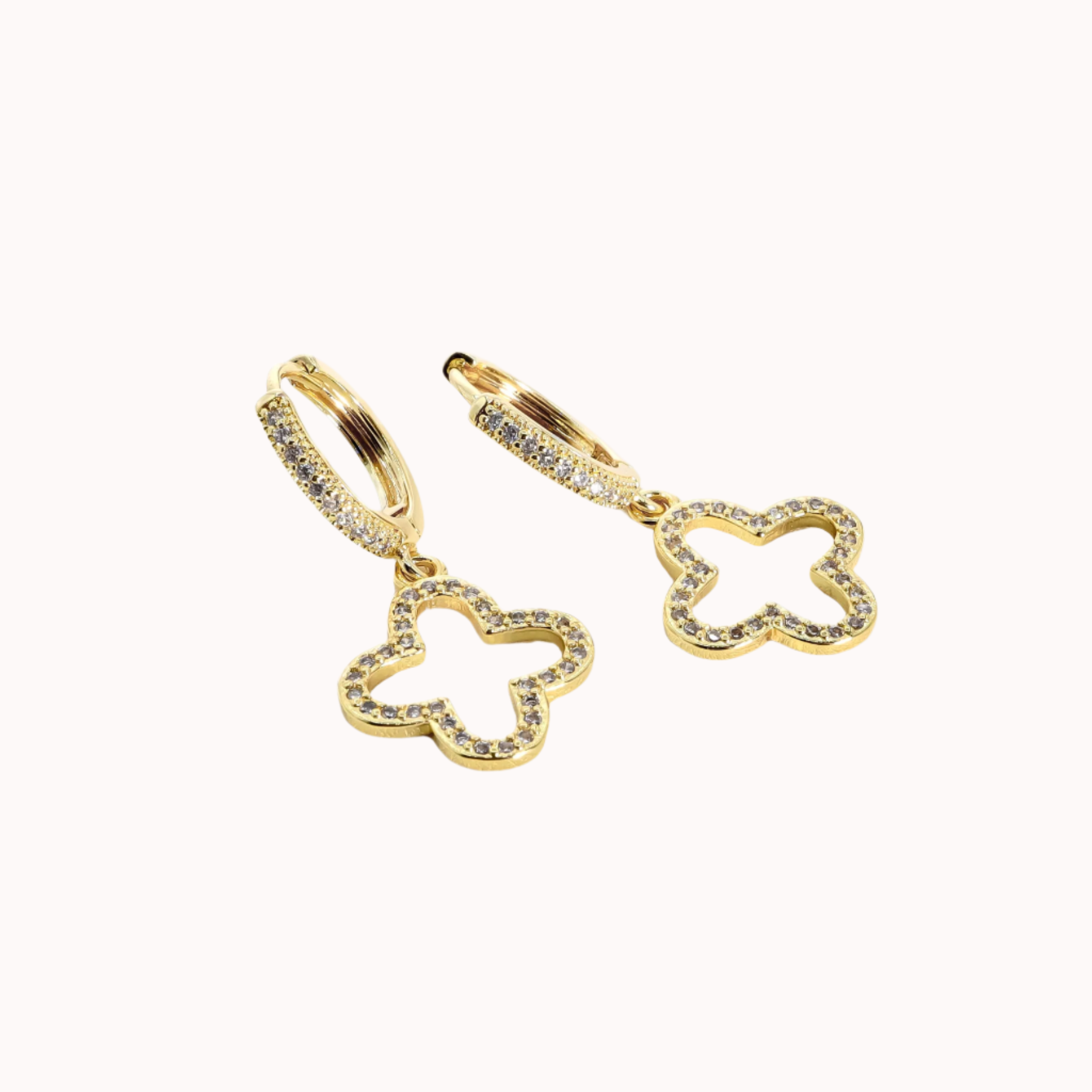 ROMALI 18K Gold-Plated Crystal Clover Hoop Dangle Earrings - ROMALI