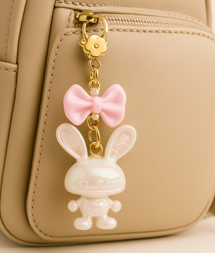 ROMALI Pink Bow Bunny – 2-in-1 Bag Charm & Keychain - ROMALI