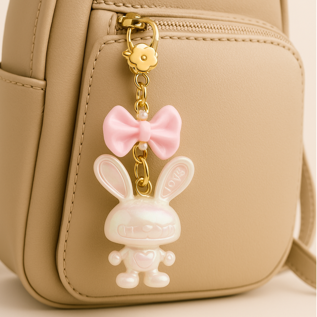 ROMALI Pink Bow Bunny – 2-in-1 Bag Charm & Keychain - ROMALI