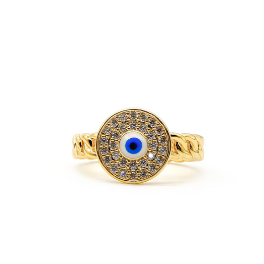 ROMALI 18K Gold-Plated Evil Eye Adjustable Ring - ROMALI