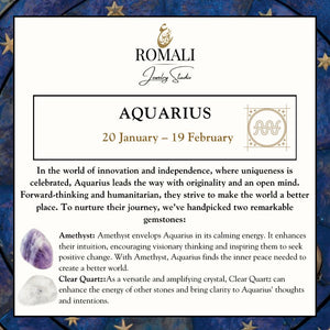 ROMALI Aquarius Zodiac Bracelet - Amethyst & Clear Quartz - ROMALI
