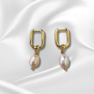18k Gold-Plated Golden Pearl Hoops
