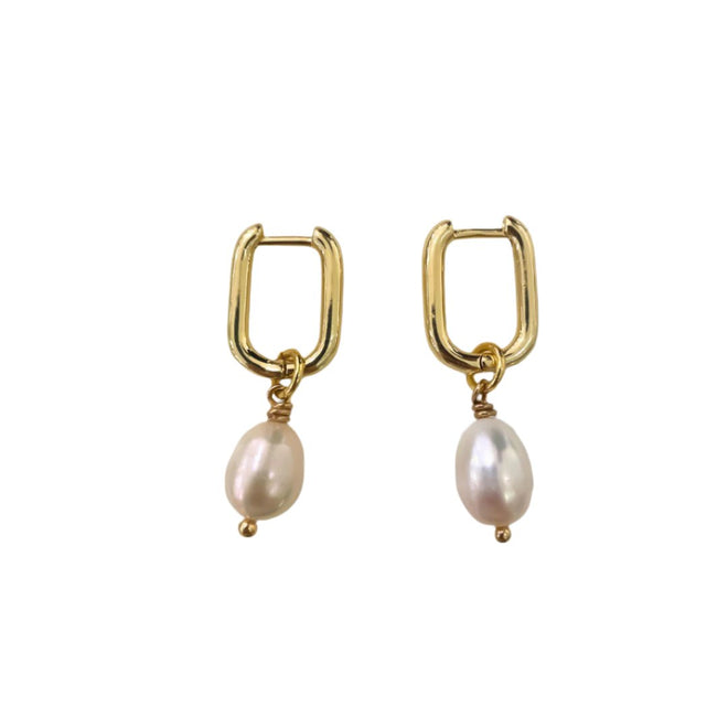 18k Gold-Plated Golden Pearl Hoops