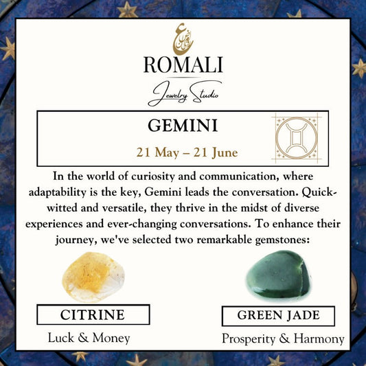 ROMALI Gemini Zodiac Beaded Bracelet - Green Jade & Citrine - ROMALI