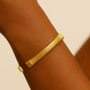 ROMALI 18K Gold-Plated Ribbed Cuff Bracelet – Modern Minimalist Gold Bangle