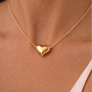 ROMALI Puffy Gold Heart Pendant Necklace | 18K Gold-Plated