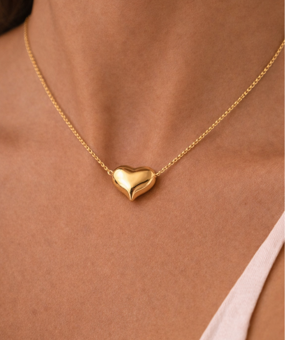 ROMALI Puffy Gold Heart Pendant Necklace | 18K Gold-Plated