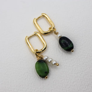 Ruby Zoisite Pearl Earrings in 18k Gold Plating