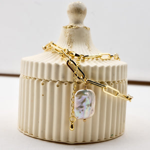 ROMALI 18k Gold-Plated Paperclip Freshwater Pearl Pendant Necklace - ROMALI