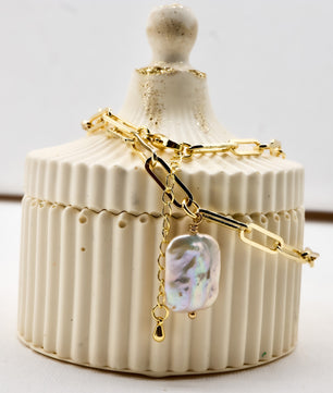 ROMALI 18k Gold-Plated Paperclip Freshwater Pearl Pendant Necklace - ROMALI