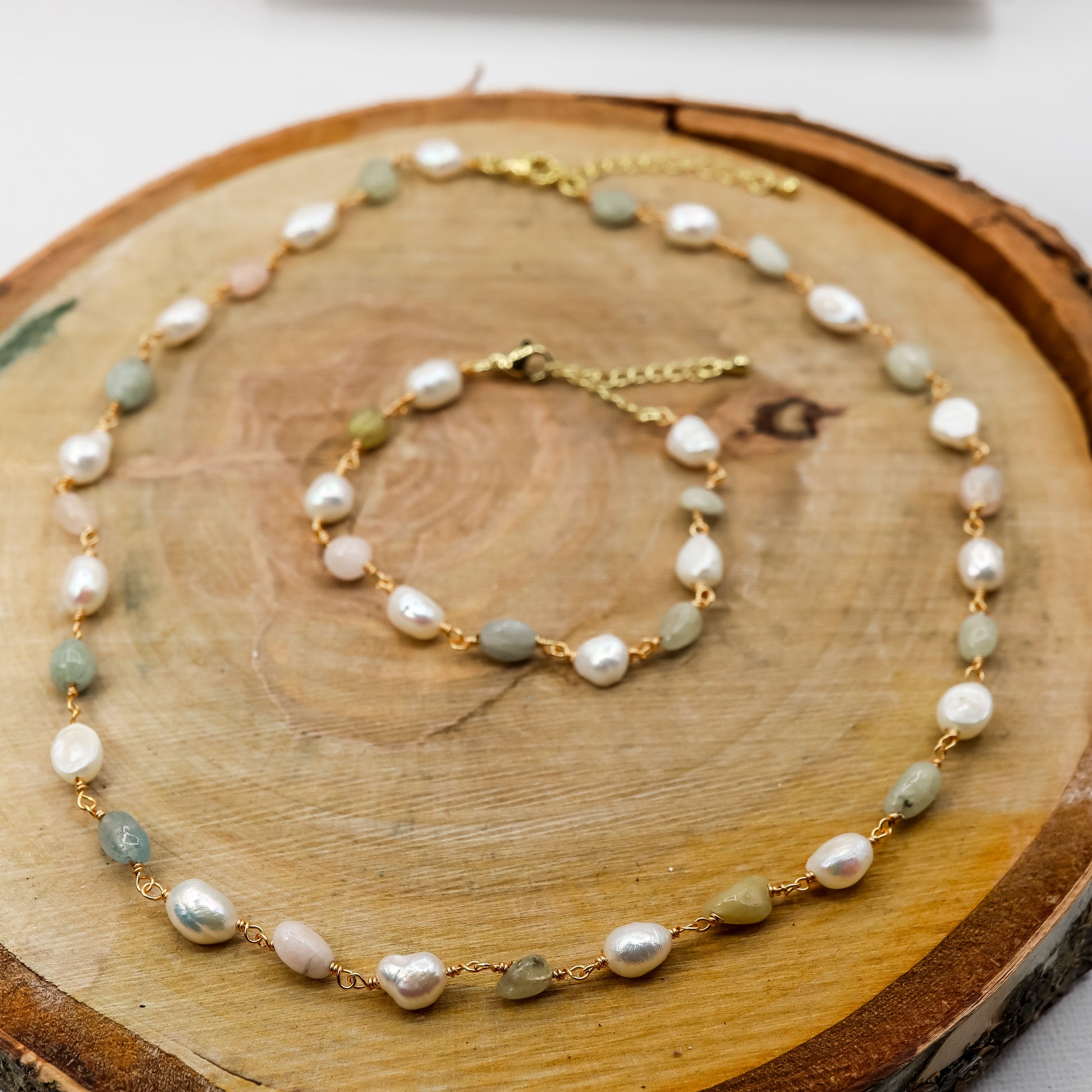 18k Gold-Plated Natural Agate & Freshwater Pearl Set