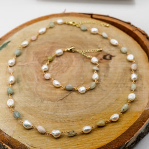 18k Gold-Plated Natural Agate & Freshwater Pearl Set