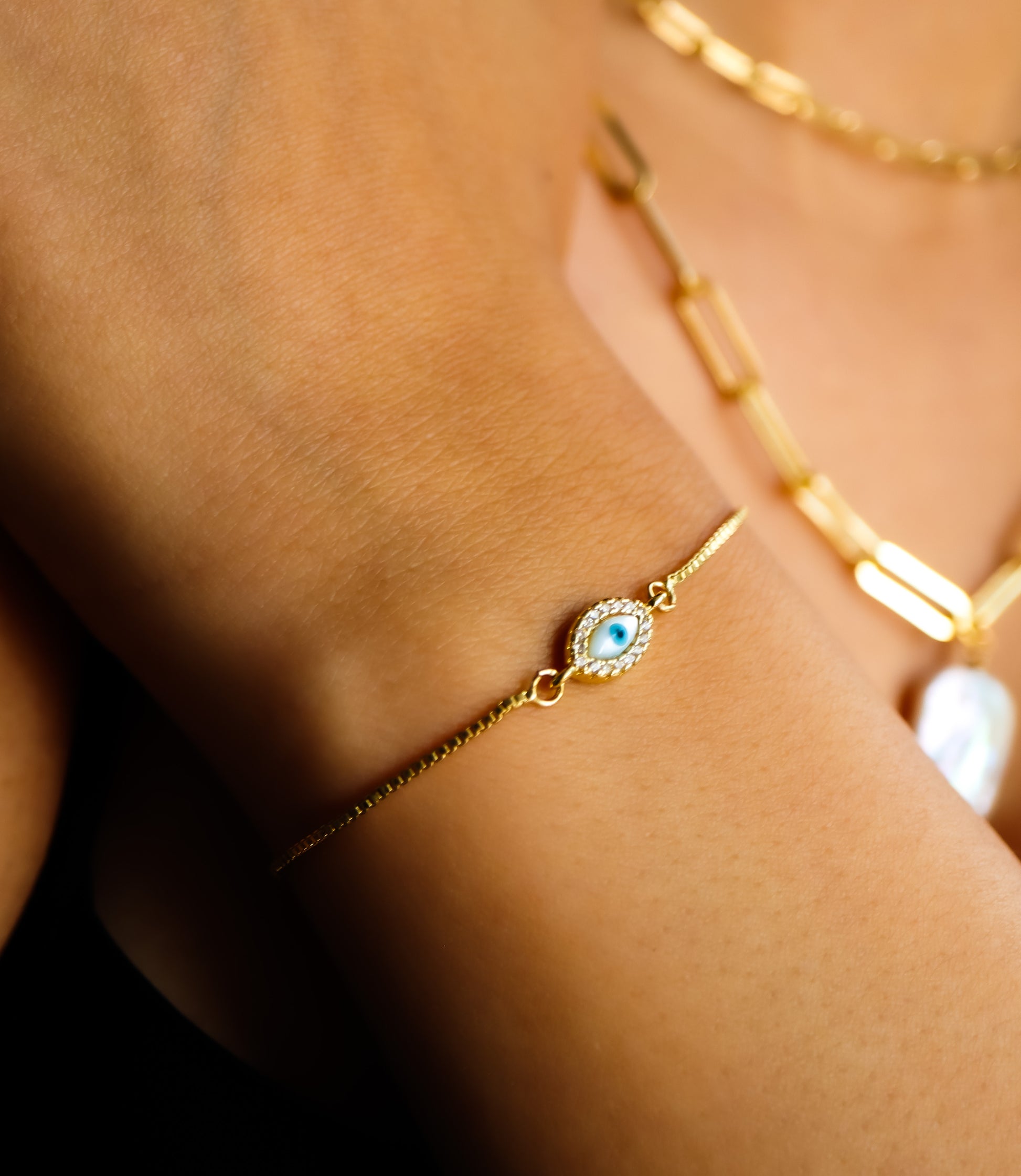 18k Gold-Plated Adjustable Evil Eye Bracelet