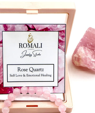 ROMALI Natural Rose Quartz Beaded Bracelet - Stone of Self Love 10mm - ROMALI