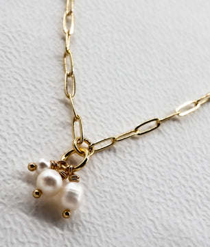 ROMALI 18K Gold-Plated Paperclip Petite Freshwater Pearlies Pendant Necklace - ROMALI