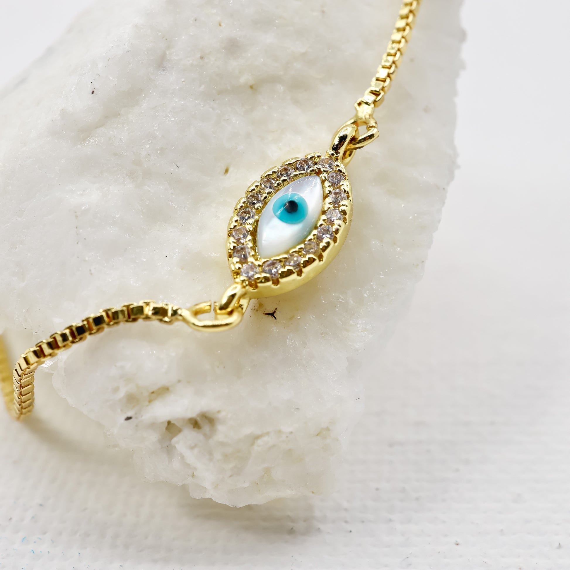 18k Gold-Plated Adjustable Evil Eye Bracelet