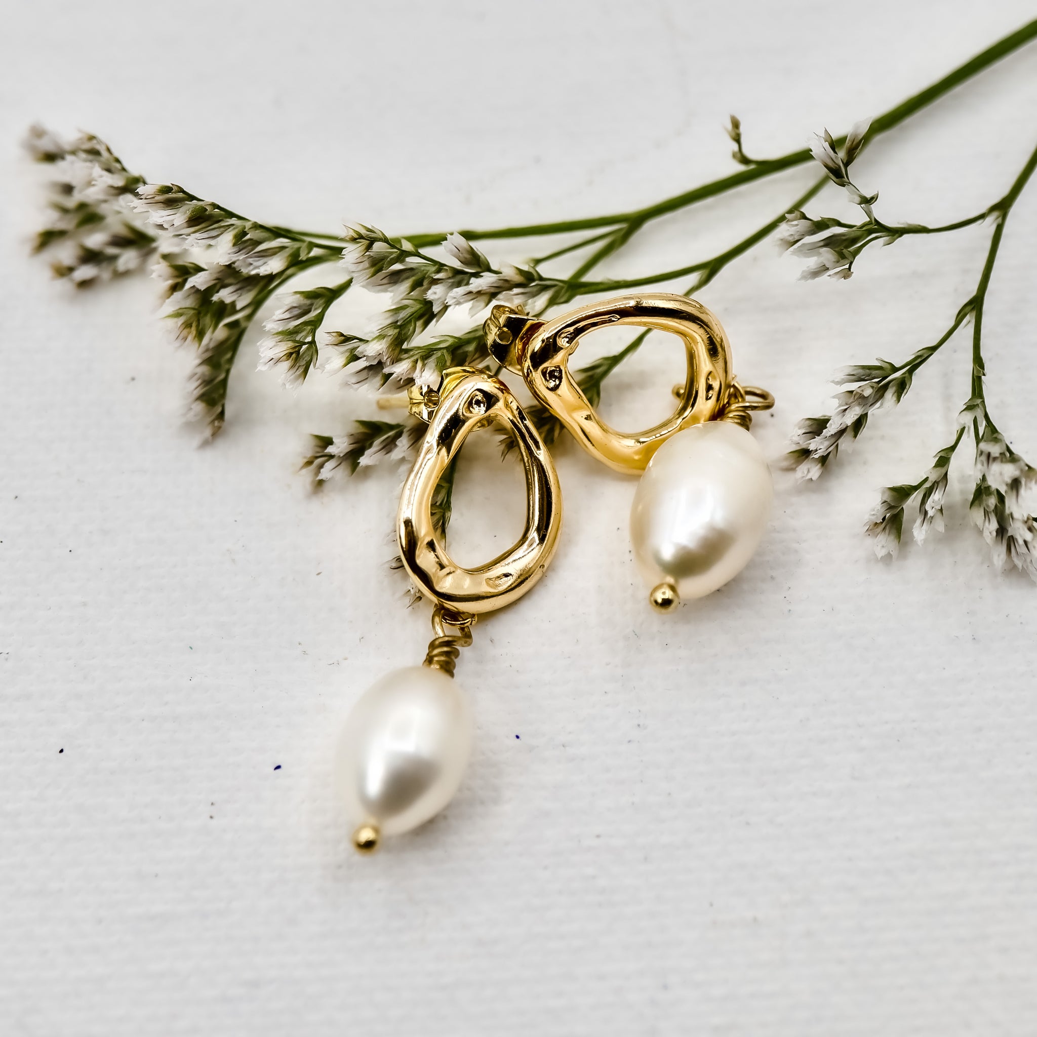 Halo Earrings with Freshwater Pearls 18k Gold-plated