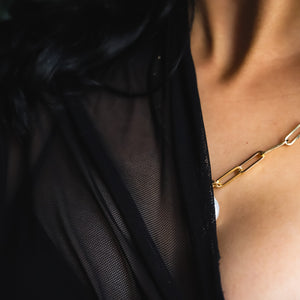 18k Gold-Plated Paperclip Necklace - Round Freshwater Pearl - ROMALI