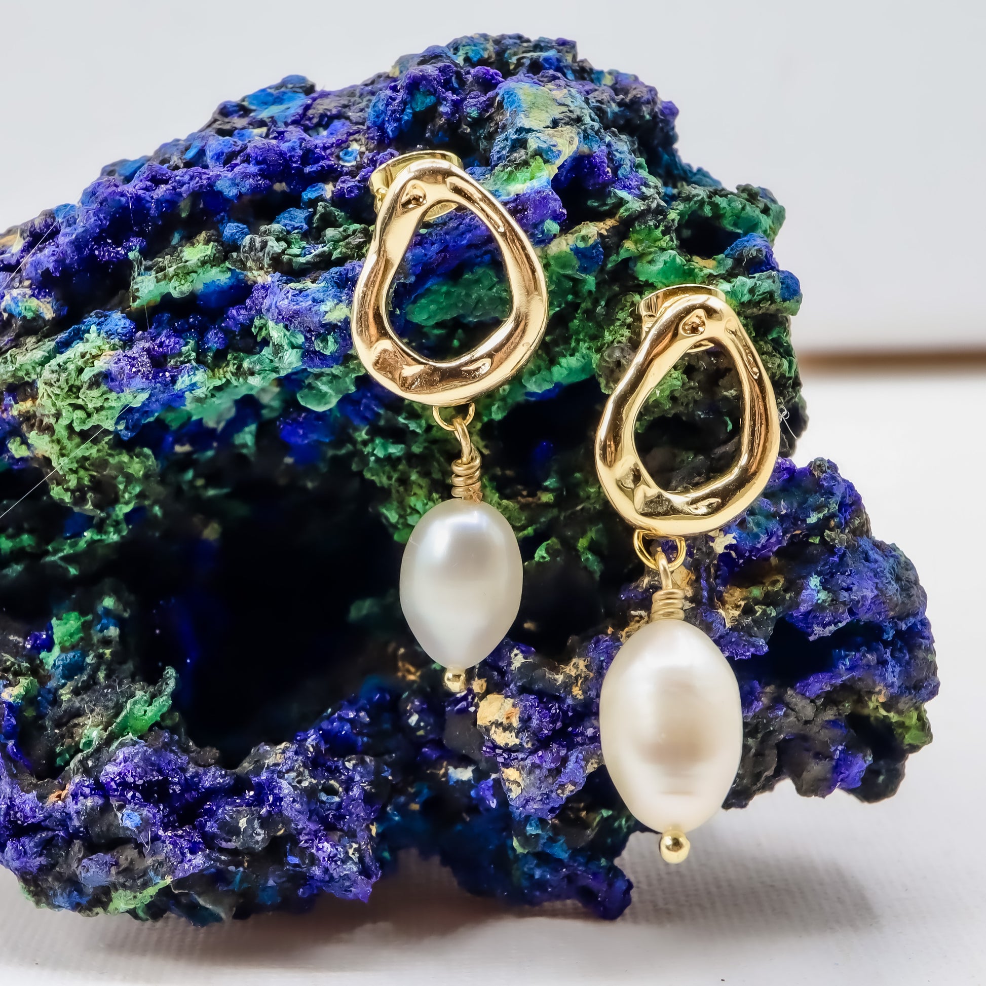 18k Gold-Plated Halo Earrings with Freshwater Pearls