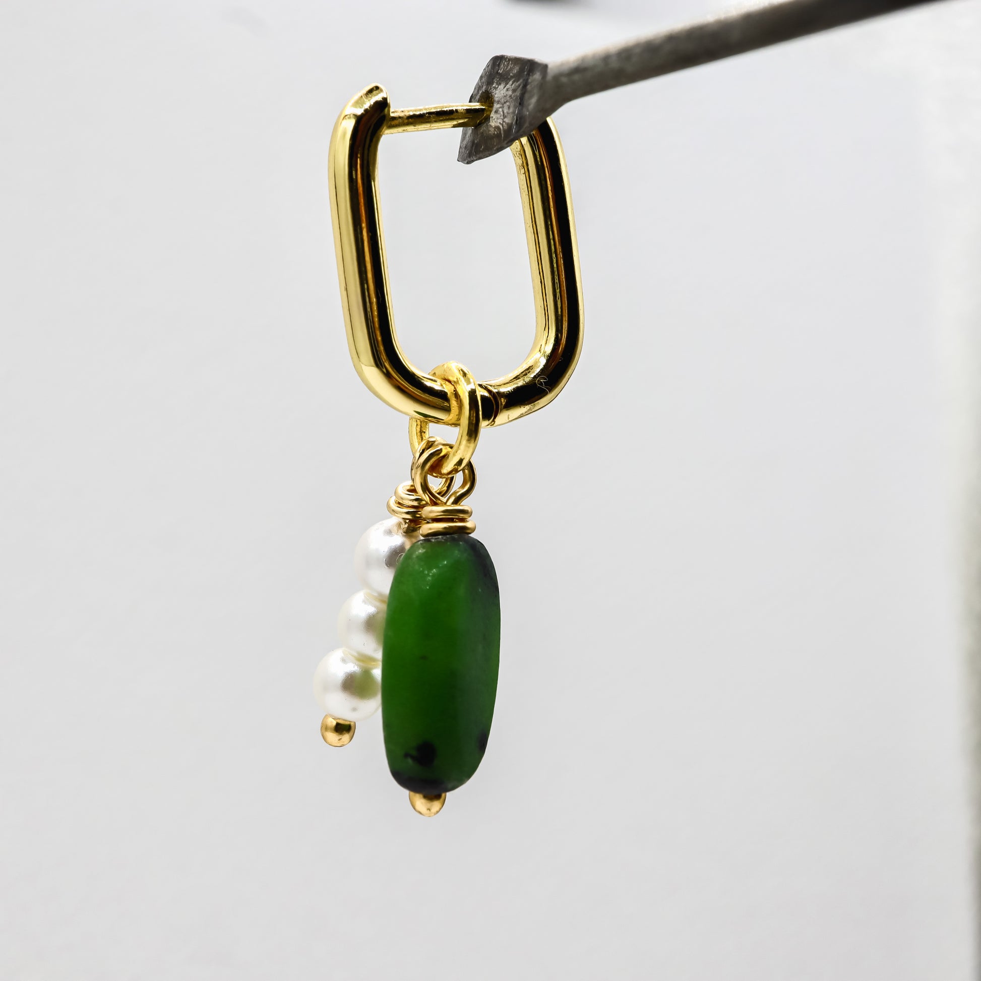 Ruby Zoisite Pearl Earrings in 18k Gold Plating