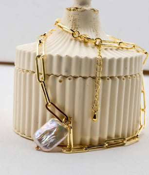 ROMALI 18k Gold-Plated Paperclip Freshwater Pearl Pendant Necklace - ROMALI