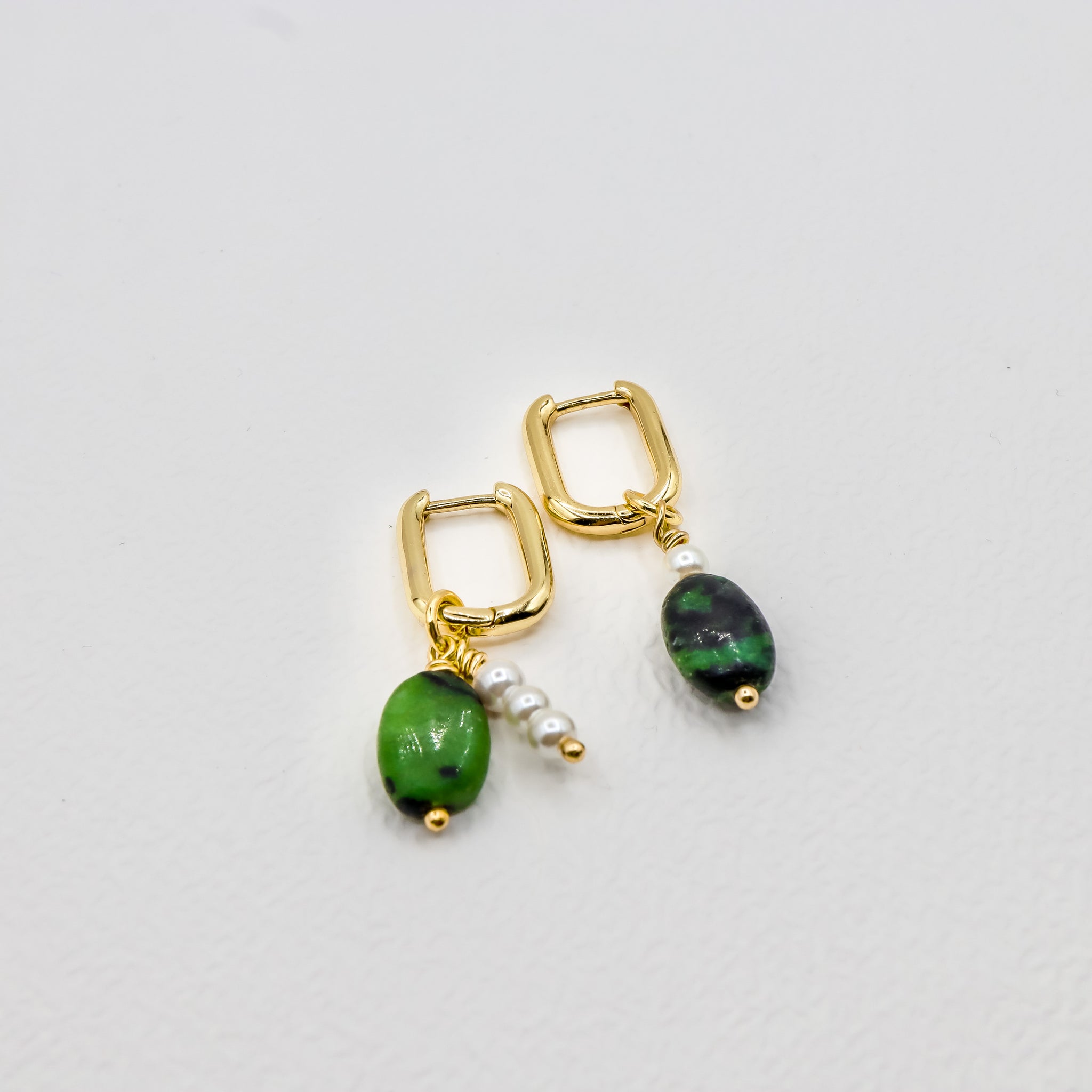 Ruby Zoisite Pearl Earrings in 18k Gold Plating