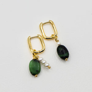 Ruby Zoisite Pearl Earrings in 18k Gold Plating