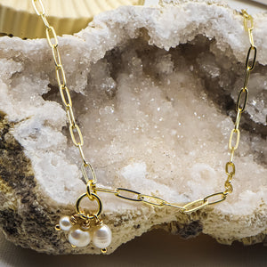 ROMALI 18K Gold-Plated Paperclip Petite Freshwater Pearlies Pendant Necklace - ROMALI