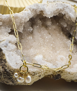 ROMALI 18K Gold-Plated Paperclip Petite Freshwater Pearlies Pendant Necklace - ROMALI