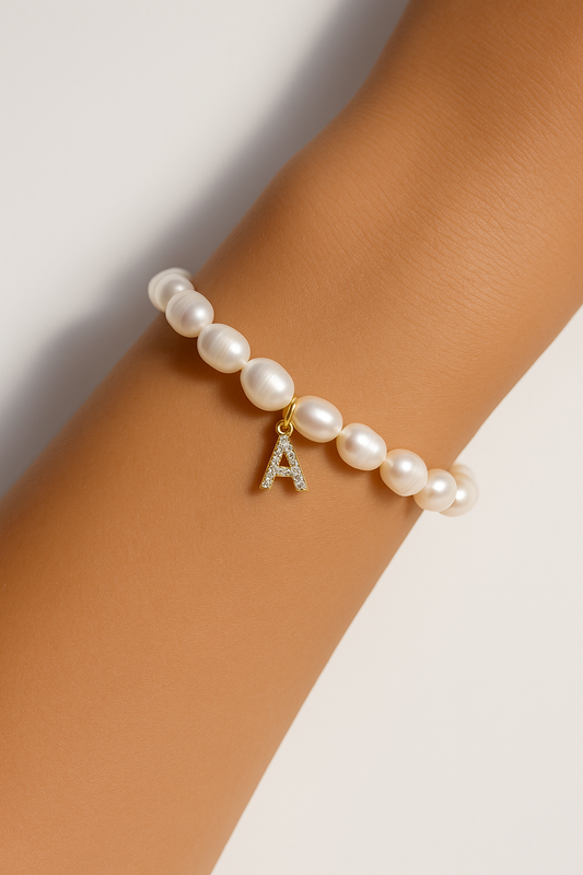 ROMALI Pearl Initial Bracelet - 18K Gold-Plated