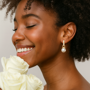 ROMALI 18k Gold-Plated Pearl Drop Earrings – Classic Hoop Design - ROMALI