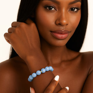 ROMALI Natural Aquamarine Beaded Bracelet- Stone of Clarity 10mm - ROMALI