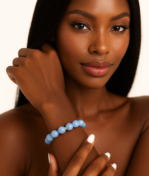 ROMALI Natural Aquamarine Beaded Bracelet- Stone of Clarity 10mm - ROMALI